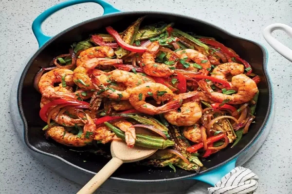 One Pan Spicy Okra & Shrimp