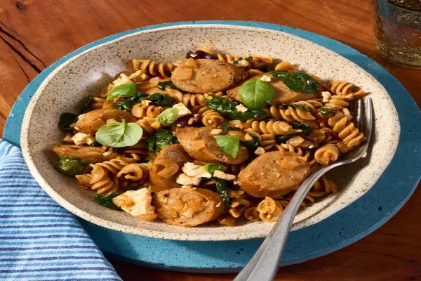 One Pot Spinach Chicken Sausage & Feta Pasta