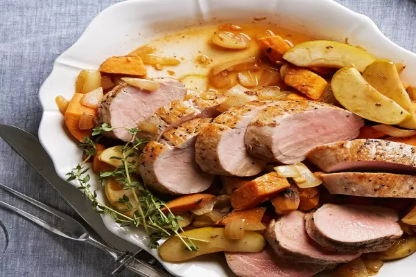 Pork Tenderloin with Apple Thyme Sweet Potatoes