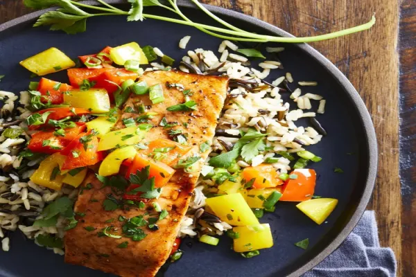 Sweet & Spicy Roasted Salmon with Wild Rice Pilaf