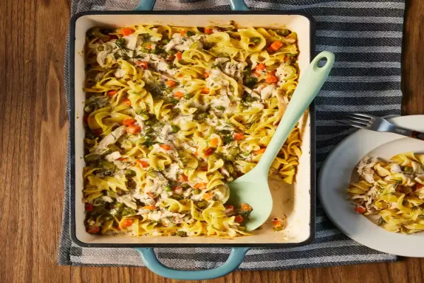 Creamy Lemon Dill Rotisserie Chicken Noodle Casserole
