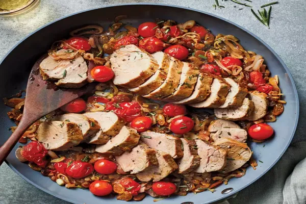 One Pan Pork Tenderloin with Heirloom Tomato & Shallot Confit