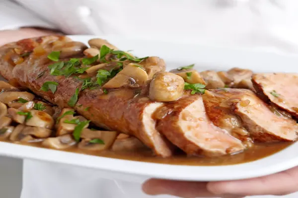 Pork Tenderloin with Brown Gravy and Mushrooms
