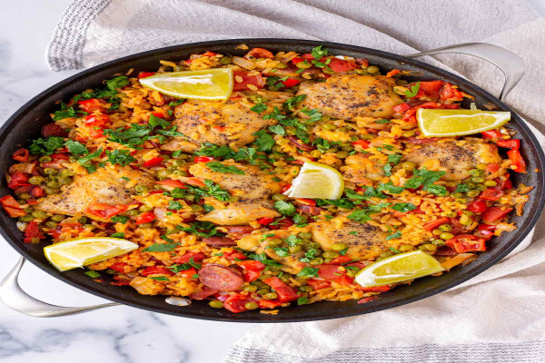 Brown Rice, Chicken, and Chorizo Paella