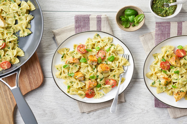 Creamy Pesto Chicken and Bow Ties